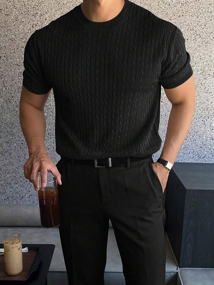 Men’s Henley Shirts, Men’s Summer Office Style, 1970s Mens Fashion Disco, Knit Tshirt Men, Mens Textured Shirts, Groomsmen Summer Attire, 90s Emo Fashion Grunge Style, Men’s Work Clothes, Clothing Style For Men