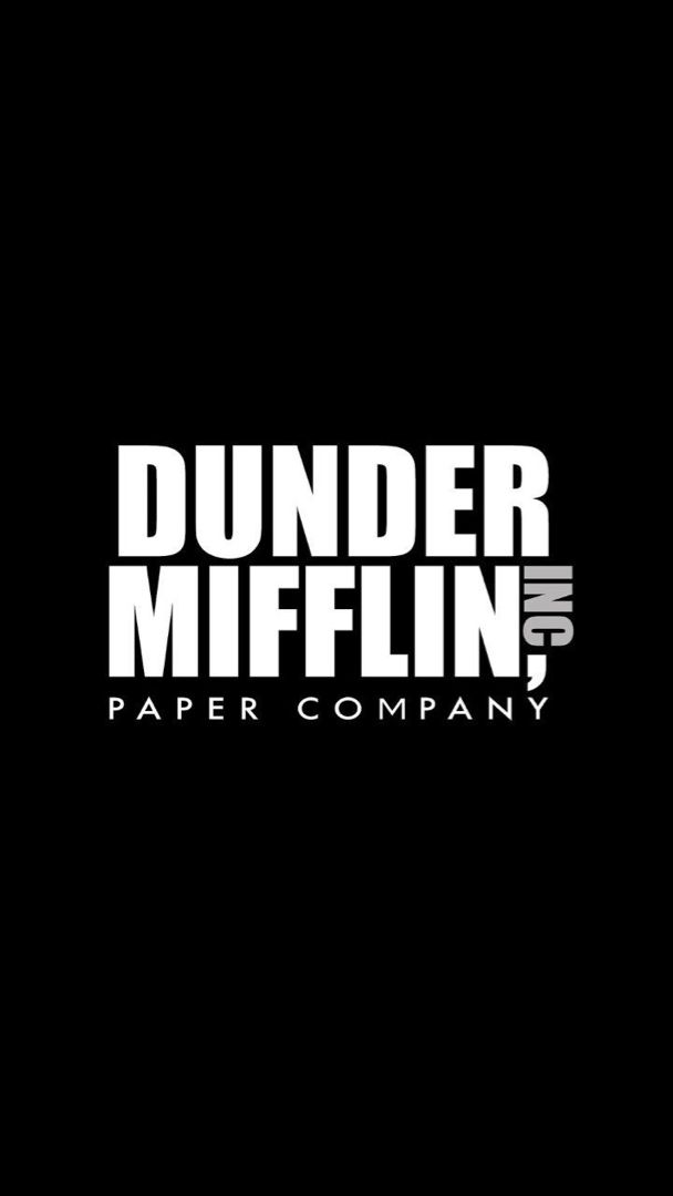 the logo for dunder mifflin paper company on a black background with white letters