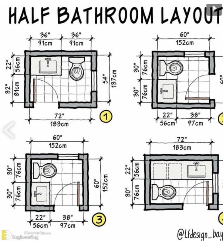 four bathroom layouts with measurements for each room in the house and how to use them