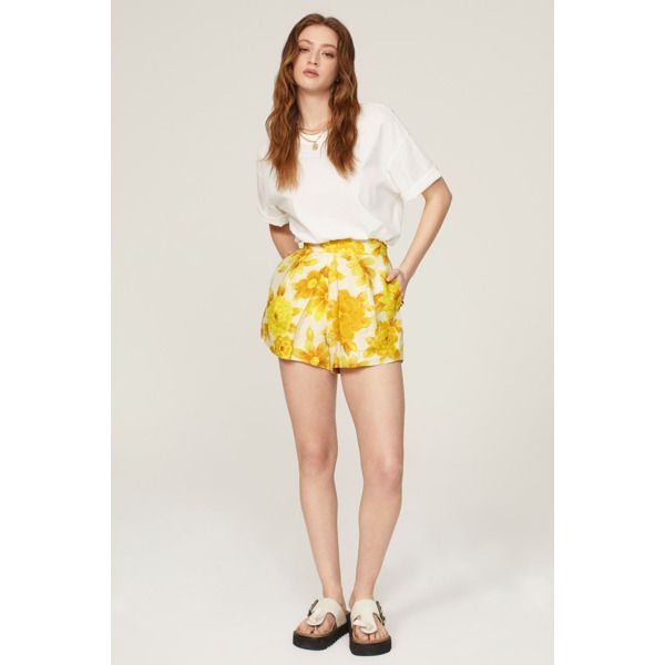 Yellow floral linen (100% Linen). Shorts. Back zipper closure. 3" inseam. 15.5" rise. Imported. Rent The Runway, Yellow Print, Closet Designs, Linen Shorts, Matching Top, Yellow Floral, Bathing Suits, Fashion Inspo, Zipper