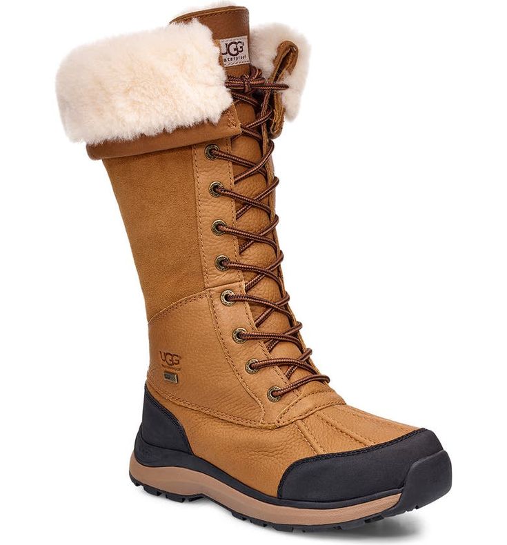 Free shipping and returns on Adirondack III Waterproof Tall Boot at Nordstrom.com. <p>A flexible lace-up boot temperature rated to -25º Fahrenheit features a waterproof leather upper and plush UGGpure™ lining for cozy comfort. UGGpure is a textile made entirely from wool but engineered to feel and wear like genuine shearling. An exclusive repeating lug pattern on the outsole maximizes surface contact to enhance traction.</p> Ugg Adirondack, Tall Winter Boots, Weatherproof Boots, Cold Weather Boots, Tall Boot, Chelsea Boot, Waterproof Boots, Tall Boots, Womens Uggs