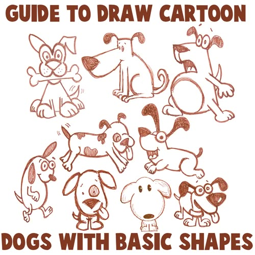 an image of dogs with basic shapes for children's drawing and crafting projects