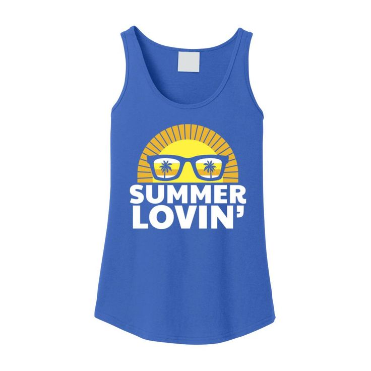 Celebrate the best season of the year with this comfortable and attractive tank top shirt. Featuring a cute summer image of the sun shining behind sunglasses featuring palm tree silhouettes, this tank top looks like it came from Venice Beach in California. Add some summer style to your wardrobe with this tank top, perfect for hot weather! © OTC

o Brand: Port & Company
o 100% cotton, 5.4 oz.
o Removable tag for comfort and relabeling
o Side seamed with a contoured body for a feminine fit
o Curve Cotton Tank Top For Beach In Summer, Trendy Summer Beach Tank Top, Spring Cotton Tank Top For Beachwear, Summer Tops For Beach Season Activities, Cotton Summer Tank Top, Casual Summer Tops For Poolside, Trendy Sleeveless Tank Top For Beach Season, Sleeveless Summer Tops For Poolside, Summer Vacation Tank Tops