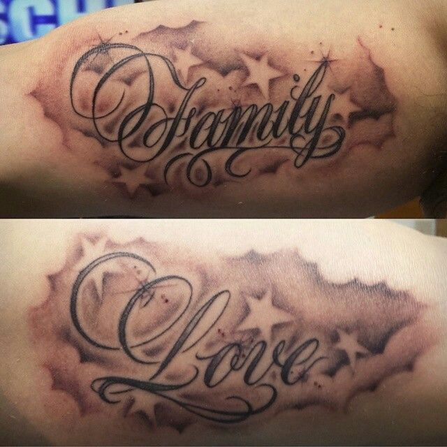 two tattoos with the words family and love on them