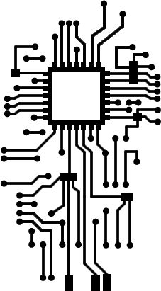 an electronic circuit board with many different types of wires and dots on the front side