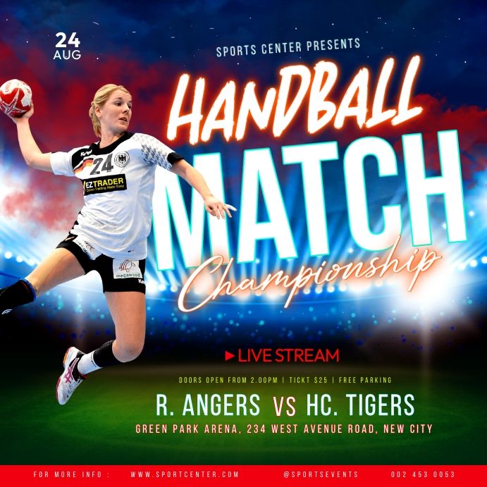 a poster for a women's soccer game with the words handball match championship