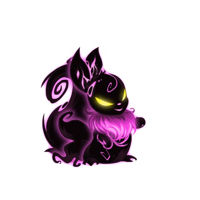 a black and purple cat with glowing eyes sitting on the ground next to a white background