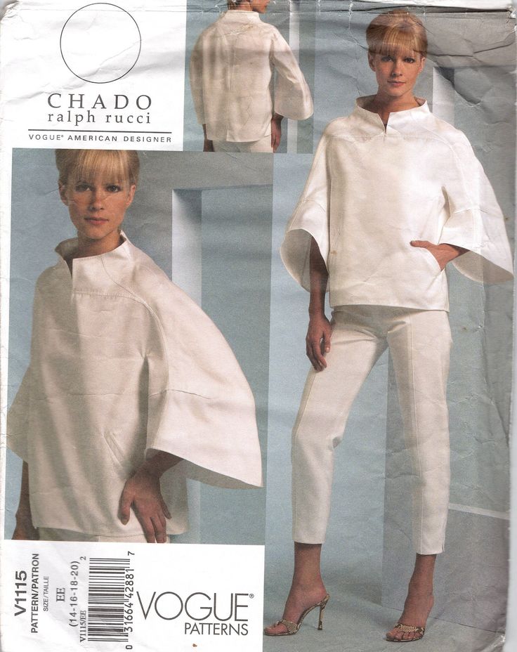 a woman's top and pants sewing pattern with capes on the shoulders, front and back