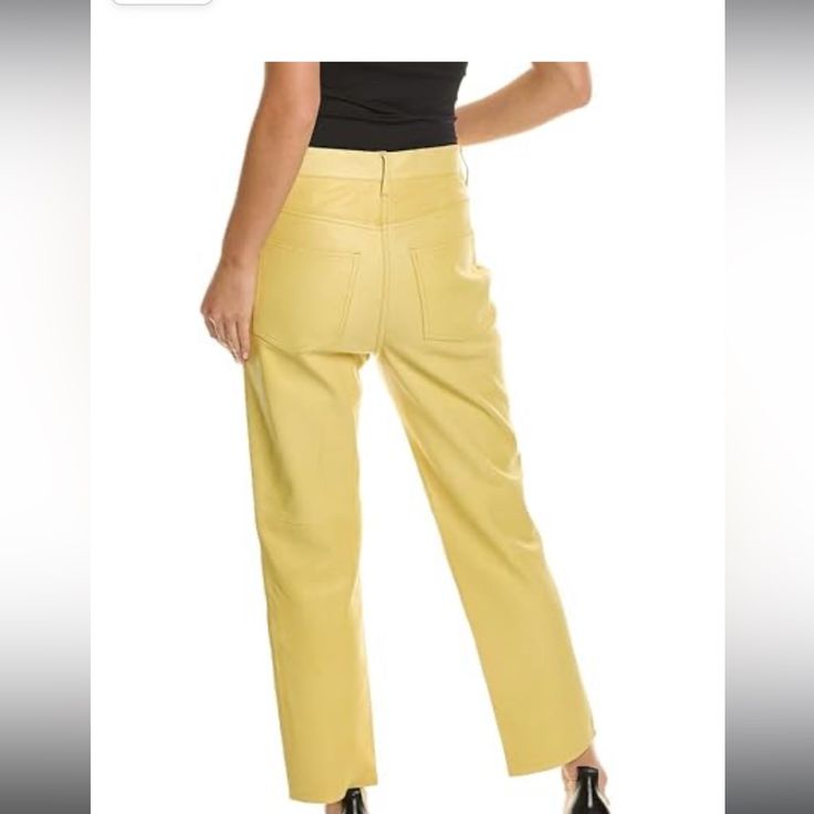 Rebecca Taylor, Yellow, Crop Pant, Size 12, Tags On, Originally $895 Spring Yellow Pants With Five Pockets, Luxury Tapered Leg Bottoms For Spring, Luxury Bottoms With Five Pockets, Luxury Leather Bottoms For Spring, Chic Yellow Straight Leg Bottoms, Chic Leather Jeans For Spring, Modern Leather Pants For Spring Workwear, Luxury High Waist Pants For Spring, Chic Spring Leather Jeans