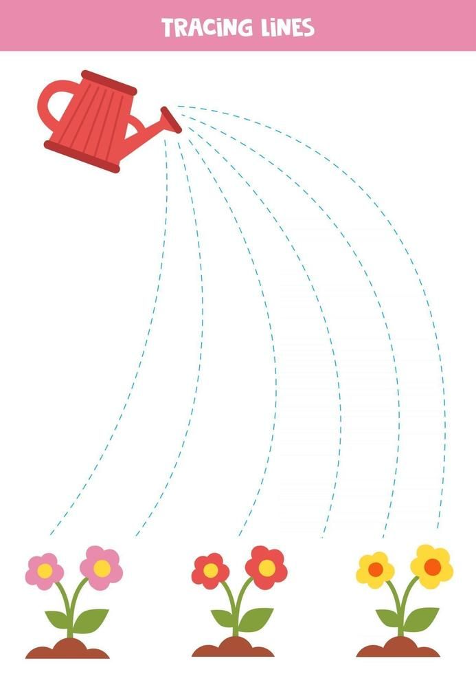 a watering can with flowers growing out of it, and the words tracing lines above