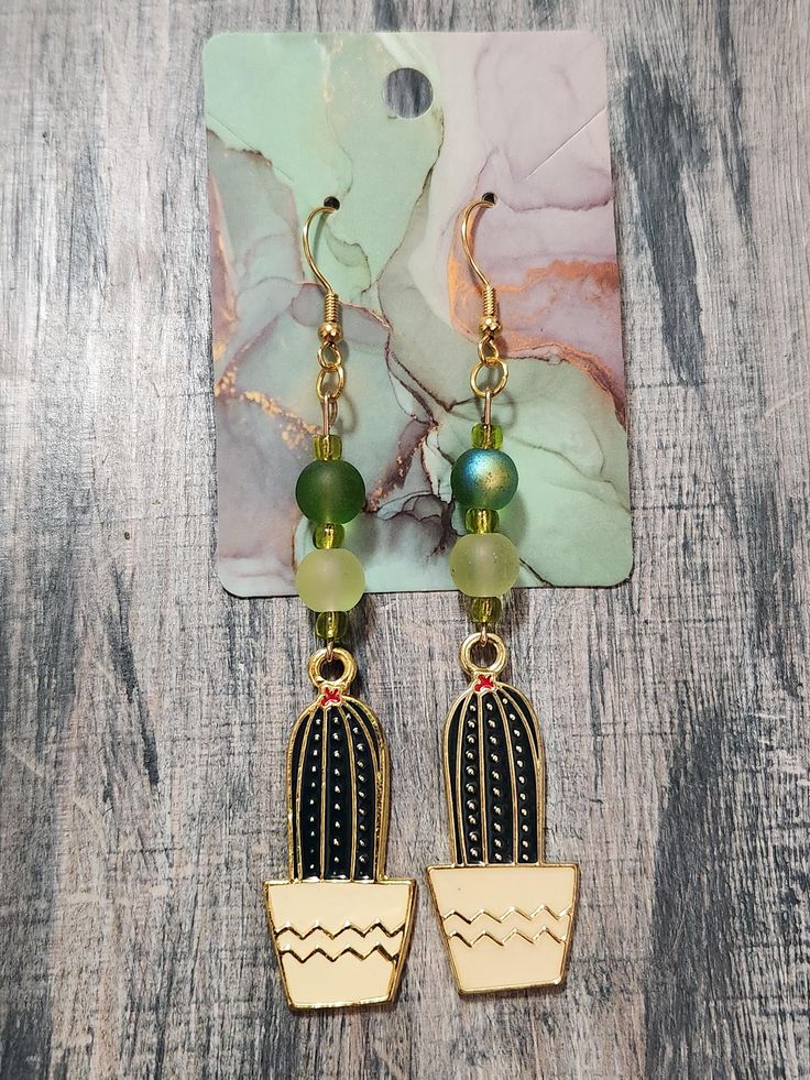 Green Beaded Cactus Dangle Earrings Beaded Cactus, Cactus Earrings, San Antonio Tx, San Antonio, Labour Day, Jewelry Earrings Dangle, Etsy Earrings, Cactus, Dangle Drop Earrings