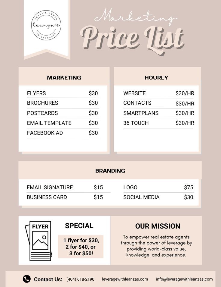 a flyer for an event with price list