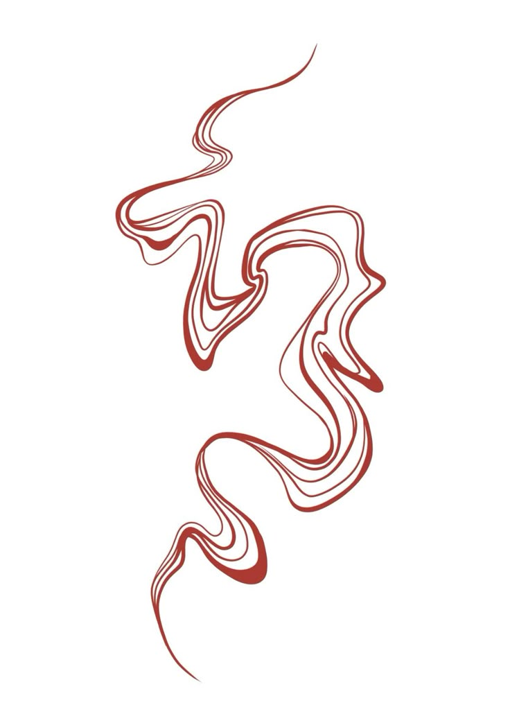 an abstract red and white drawing on a white background with the shape of a snake's tail