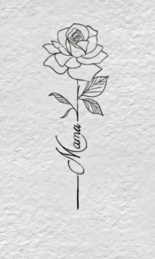 a drawing of a rose with the word love written in cursive writing on it