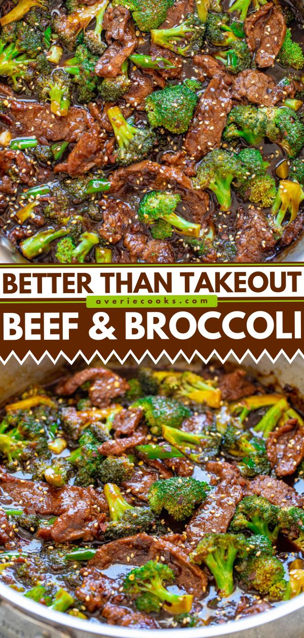 beef and broccoli stir fry in a pan with the words, better than takeout beef & broccoli