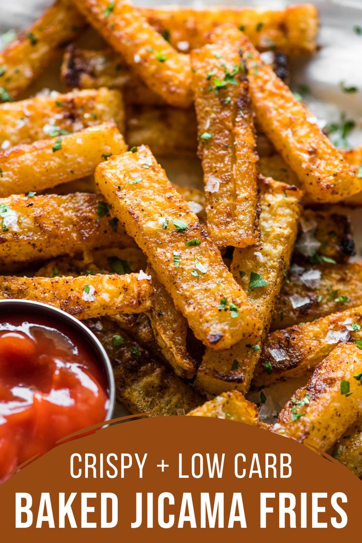 crispy and low carb baked jalapeno fries with ketchup