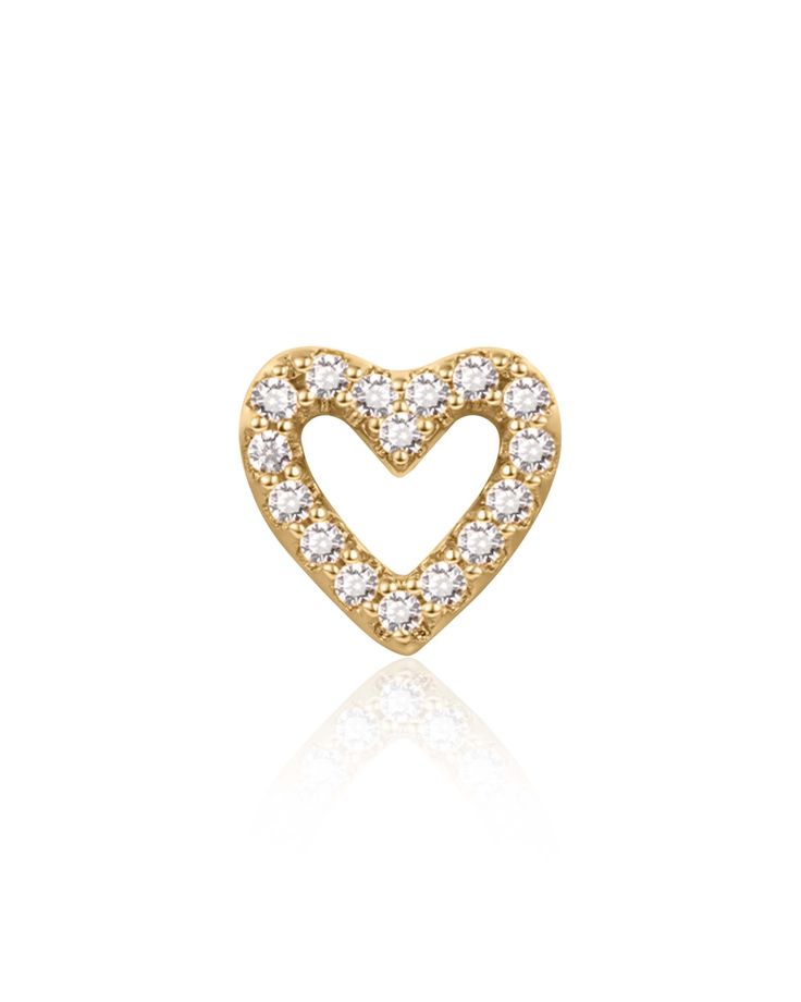 This cartilage stud earring features intricately crafted heart-shaped gems that glisten with every movement, reminiscent of the gentle beating of the heart. Perfect for adorning cartilage piercings or any other ear piercings, this stud adds a touch of glamour and charm to any ensemble. Its timeless design and versatile appeal make it a must-have accessory for those who appreciate beauty and elegance in every detail. Whether you're expressing your love or simply elevating your everyday style, the Gold Heart-shaped Elegant Piercings, Elegant Gold Heart Piercings, Elegant Gold Heart-shaped Piercings, Elegant Heart-shaped Single Cartilage Earring, Gift Cartilage Earrings With Sparkling Stones, Elegant Heart Shaped Cartilage Earrings As Gift, Elegant Heart-shaped Cartilage Earrings As Gift, Heart-shaped Piercings With Heart Charm For Gift, Heart Charm Piercings For Gift