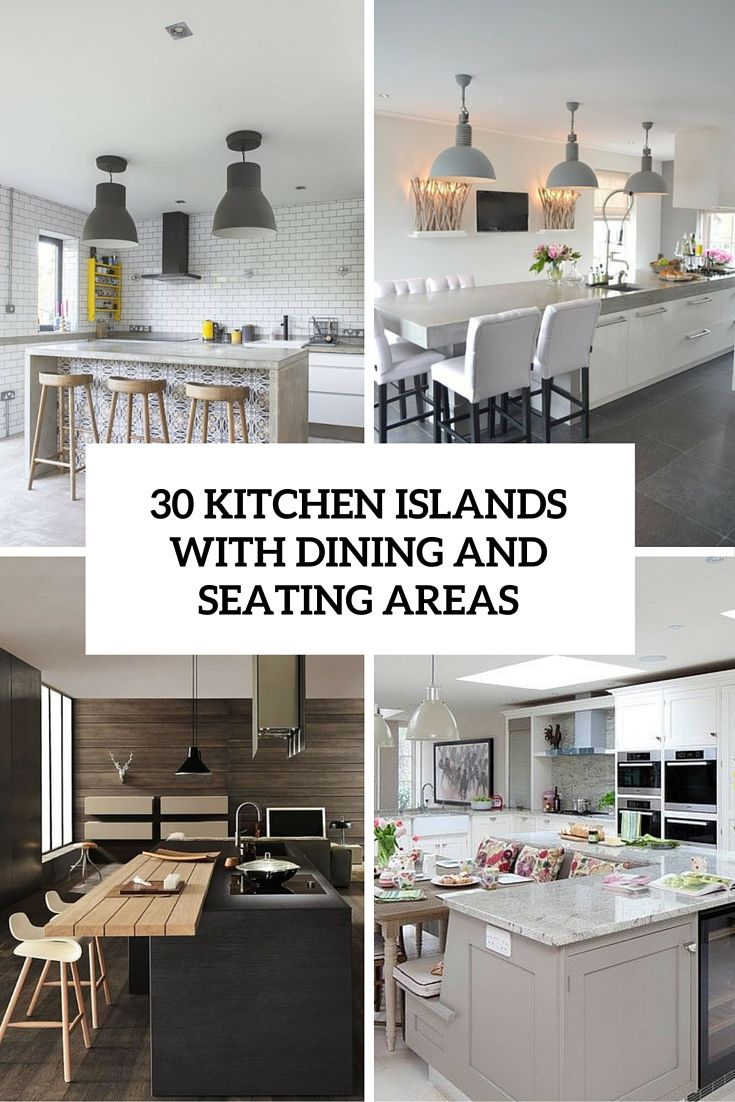 kitchen islands with dining and seating areas are featured in this postcard for the magazine