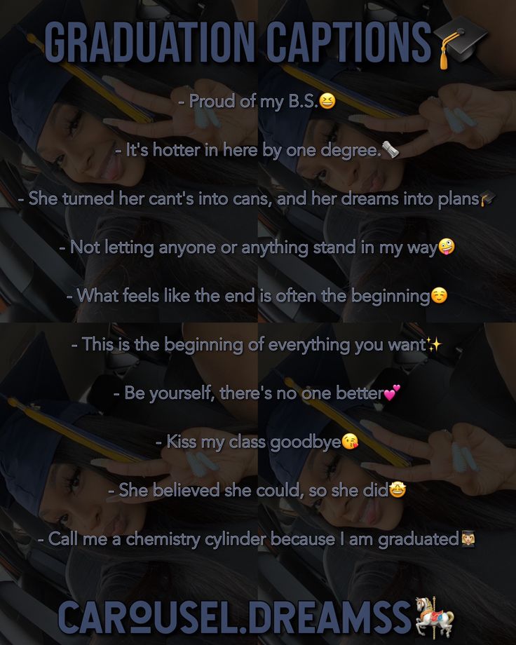 an image of graduation captions on the back of a cell phone screen with text below