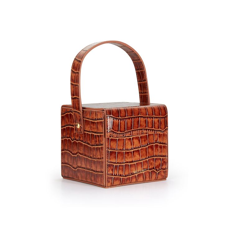 Cognac Croc Catherine Box Bag– MATEO Elegant Brown Bucket Box Bag, Brown Evening Box Bag With Rectangular Case, Brown Rectangular Evening Box Bag, Evening Brown Rectangular Box Bag, Brown Rectangular Box Bag With Carry Handle, Brown Bucket Box Bag For Formal Occasions, Brown Rectangular Box Bag With Detachable Handle, Formal Brown Bucket Box Bag, Brown Rectangular Shoulder Bag With Detachable Handle