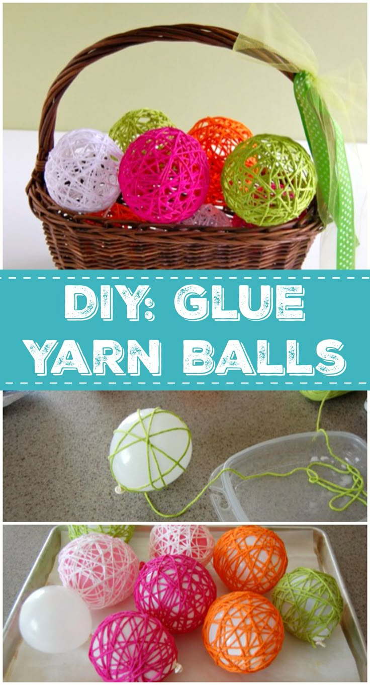 diy glue yarn balls in a basket