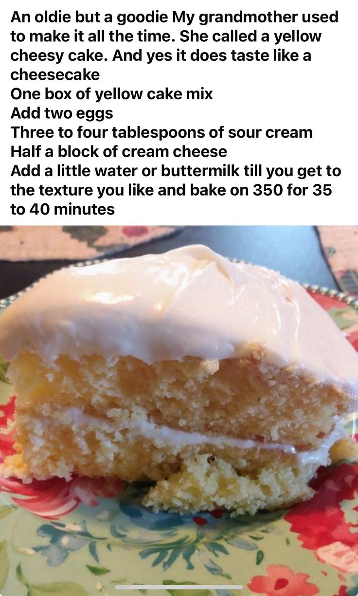 a close up of a piece of cake on a plate with words describing the recipe