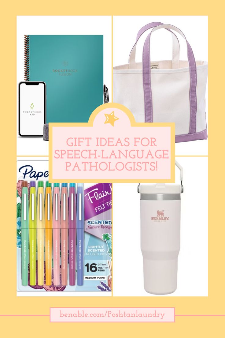 the gift guide for speech language pathologists includes pens, notebooks, and more