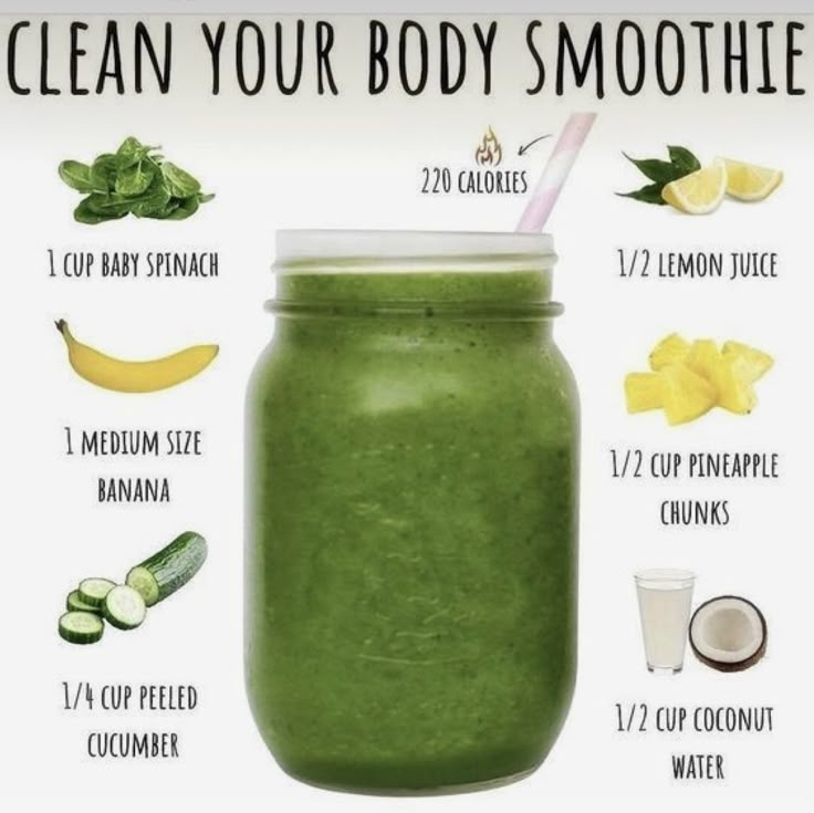 a green smoothie in a mason jar with ingredients to make it clean and healthy