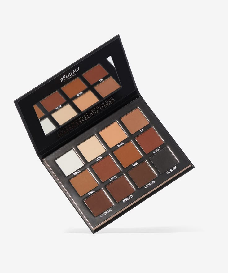 A 12-shade eyeshadow palette. Meet the matte must-have your makeup collection has been missing, the BPerfect Ultimattes Mini - 12 Pan Shadow Palette! You won’t regret it. In this palette you’ll find 12 powerfully pigmented white, cream, brown, orange, and black-hued eyeshadow shades that complement every skin tone and offer effortless blendability. With a collection of buttery mattes in warm and neutral tones, this eyeshadow palette is an essential for creating striking eyeshadow looks on the go Brown Makeup Palette, Small Eyeshadow Palette, Affordable Eyeshadow Palettes, Makeup Branding, Drugstore Eyeshadow, Brown Eyeshadow Palette, Budget Makeup, Scared Me, Best Eyeshadow Palette