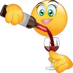 a yellow smiley face holding a wine glass with a cork in it's mouth