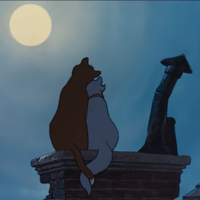 an animated bear sitting on top of a building with the moon in the sky behind it