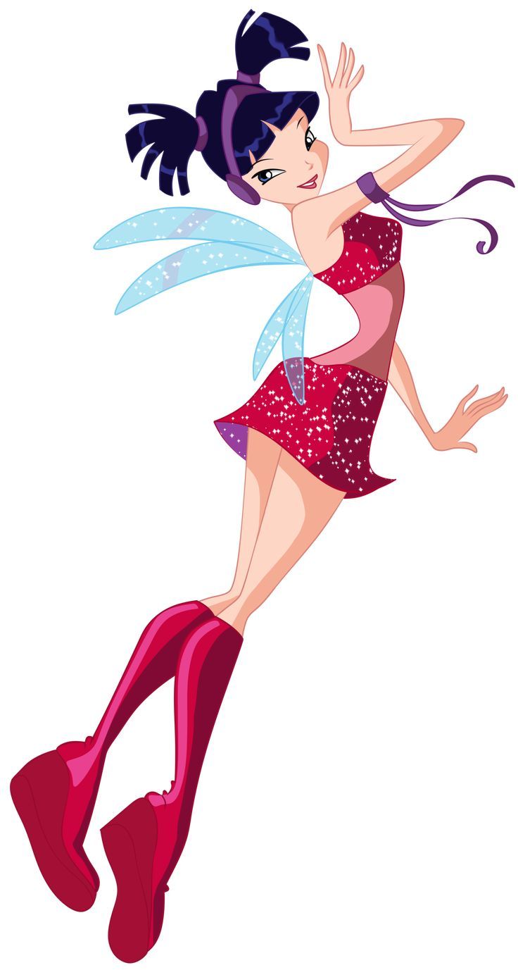 a cartoon girl with long hair and red boots is flying through the air, her arms are