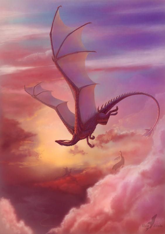 a dragon flying in the sky above clouds