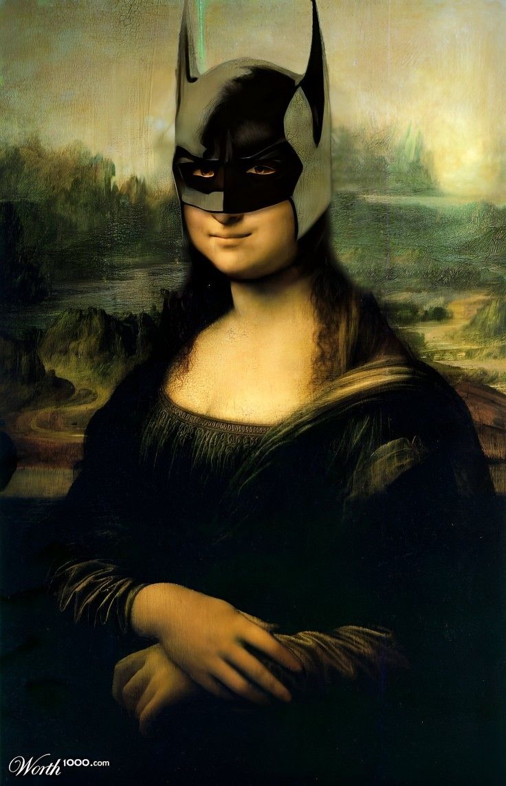 a painting of a woman wearing a batman mask