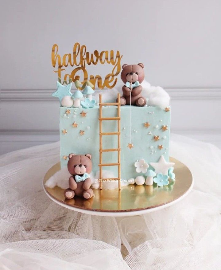 there is a cake with teddy bears on it