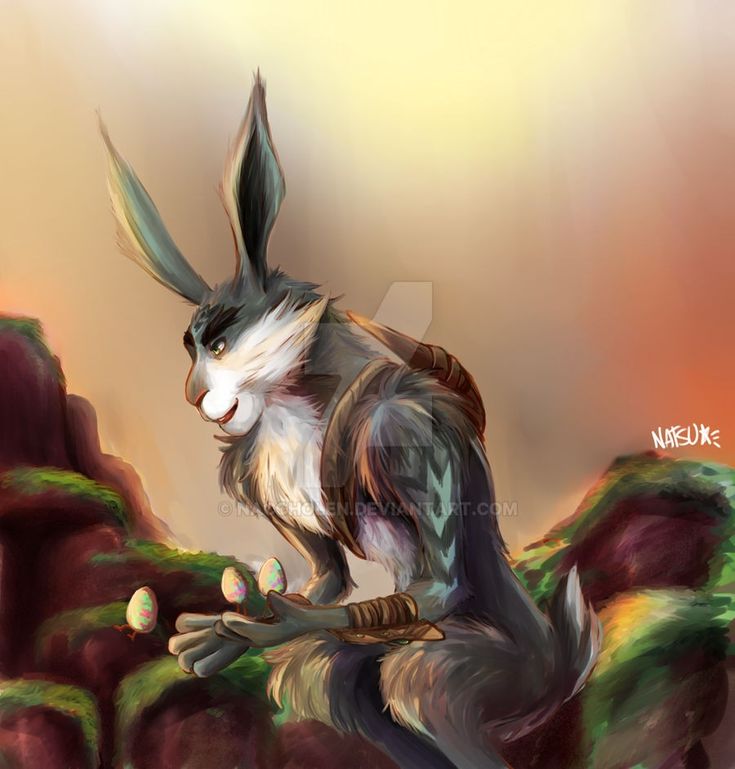 a digital painting of a rabbit sitting on a rock