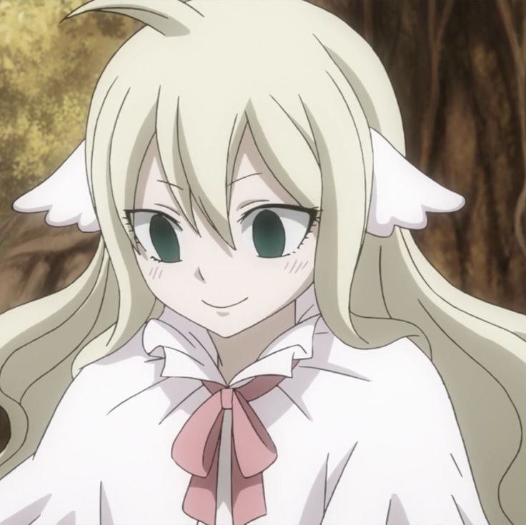 an anime character with long blonde hair and green eyes wearing a white shirt in front of trees