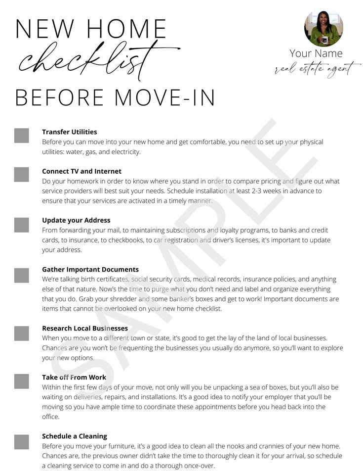 the new home checklist before move - in