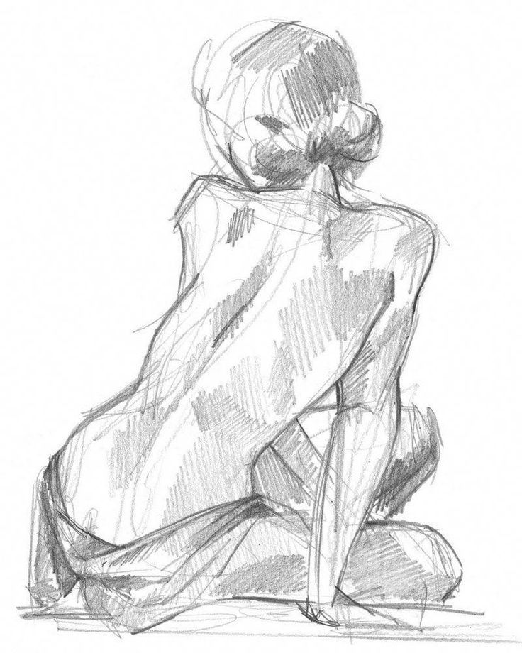 a drawing of a woman sitting on the ground with her back turned to the camera