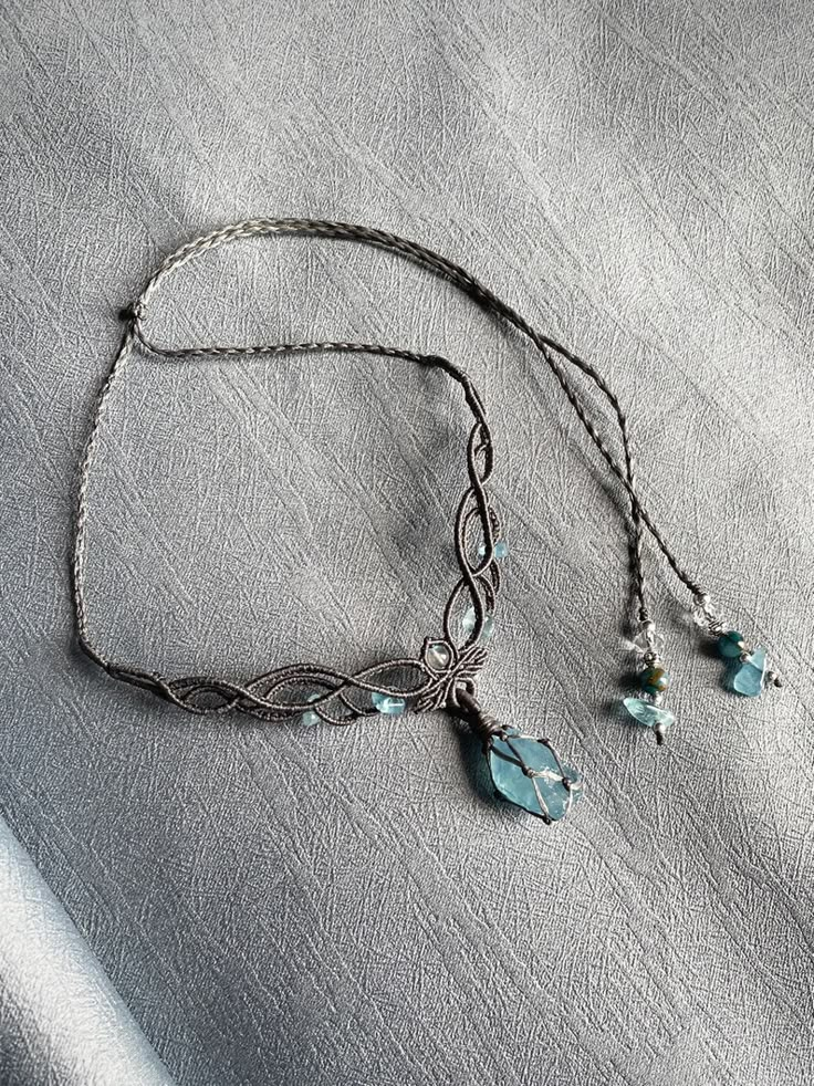 Aquamarine Necklace Aquamarine Choker Amethyst Macrame - Etsy Amethyst Jewelry Necklace, قلادات متدلية, Aquamarine Necklace, Magical Jewelry, Dope Jewelry, Aquamarine Jewelry, Charm Necklaces, Funky Jewelry, Macrame Necklace