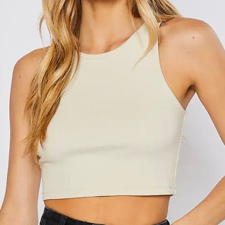 Ribbed Knit Cropped Tank Top-Sand Trendy Ribbed Beige Top, Trendy Beige Ribbed Top, Summer Ribbed Beige Crop Top, Summer Beige Ribbed Crop Top, Knitted Crop Tank Top, Knit Crop, Cropped Tank Top, Crop Tank, Ribbed Knit