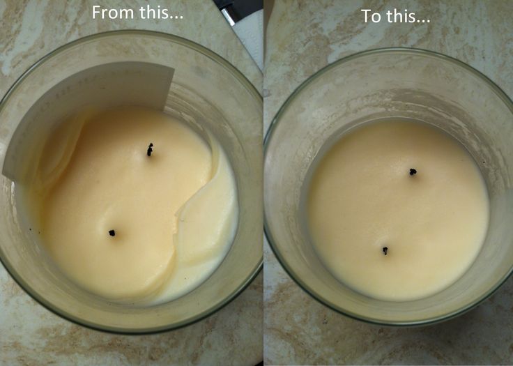 two pictures showing the same liquid in a glass bowl