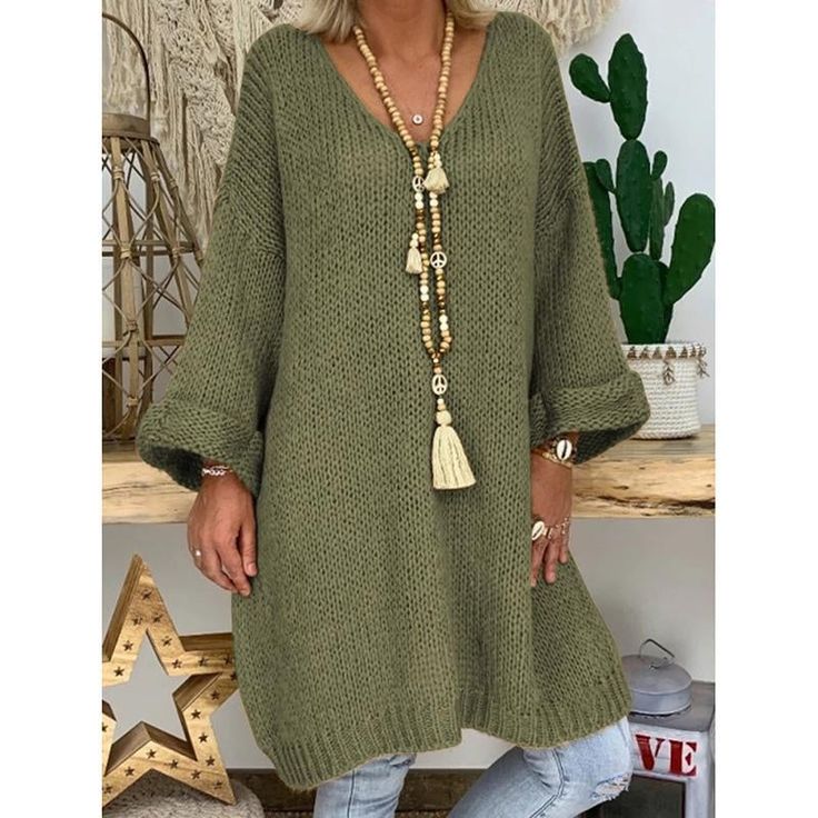 Drop Shoulder V-neck Knitted Sweater Dresses Elegant Sweater, Trendy Sweaters, Sweater Dresses, Stylish Sweaters, Purple Gray, Knit Sweater Dress, Casual Sweaters, Green Sweater, Winter Casual