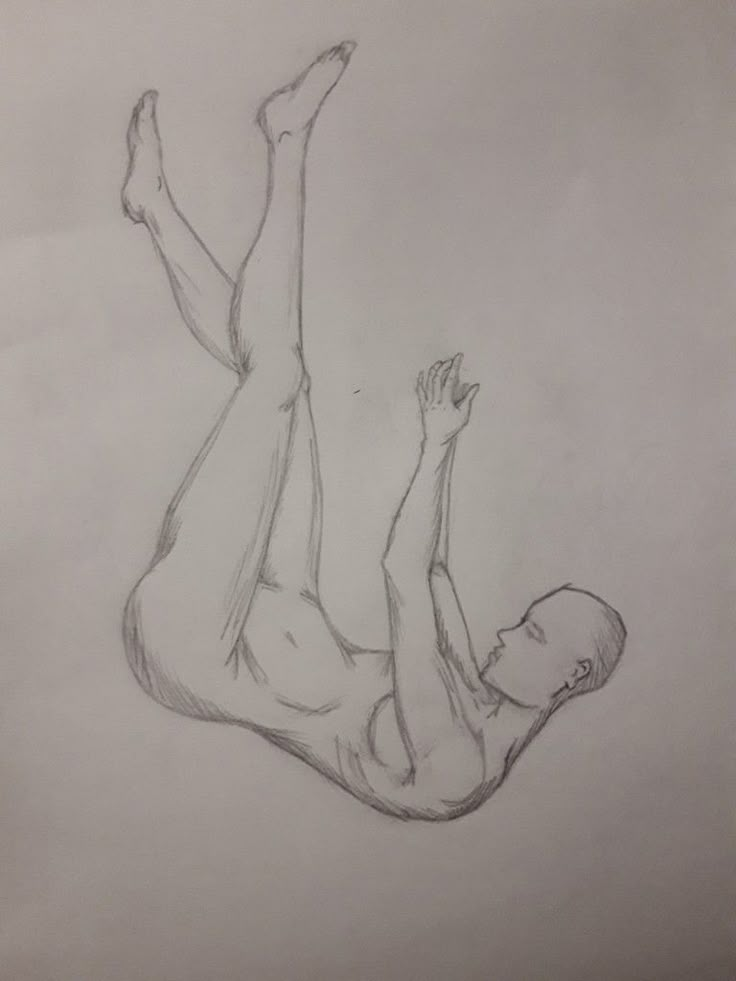 a drawing of a man laying on his back with one hand up in the air