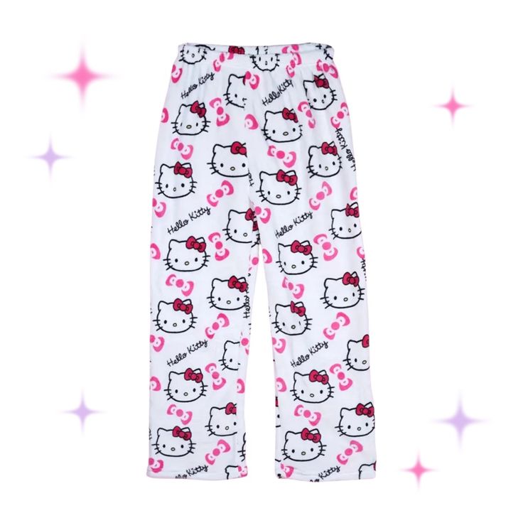 Get Cozy With These Cute Hello Kitty Pajama Pants! Featuring A Fun All-Over Hello Kitty Print On A White Background, These Pants Are Perfect For Lounging Or Sleeping. The Elastic Waistband Ensures A Comfortable Fit. - Material: Soft, Cozy Fabric - Design: All-Over Hello Kitty Print - Waistband: Elastic For Comfort Ideal For Hello Kitty Fans And Anyone Who Loves Comfy Sleepwear! Cute Cotton Sleepwear, Cute Sleepwear With Elastic Waistband For Loungewear, Cute Long Pants Sleepwear For Loungewear, Cute Long Pants Sleepwear For Sleepovers, Playful Cotton Sleep Pants, Casual Hello Kitty Sleepwear, Cute Cotton Lounging Pants, Cute Cotton Bedtime Pants, Cute Pink Sleepwear Long Pants