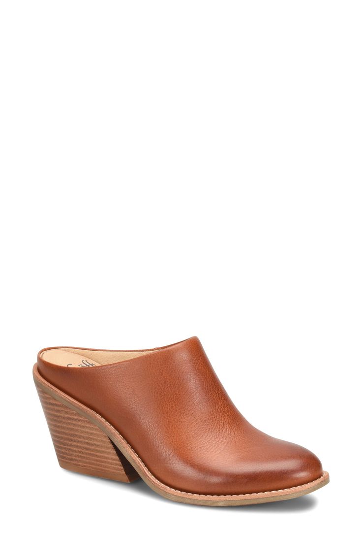 A chunky stacked heel grounds a versatile mule with a supple suede upper and cushy, arch-supporting footbed. Leather upper and lining/synthetic sole Imported Synthetic Mules With Stacked Heel For Work, Brown Block Heel Mules With Contrasting Counter, Brown Mules With Contrasting Block Heel, Suede Mules With Stacked Block Heel, Brown Suede Mules With Deep Heel Cup, Fall Mules With Stacked Open Heel, Fall Mules With Stacked Heel And Open Heel, Fall Open Heel Mules With Stacked Heel, Suede Mules With Stacked High Heel