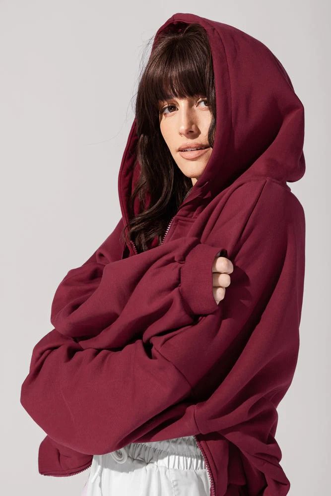 Zip Cloud Hoodie - Crimson – POPFLEX® Fabric Studies, Long Flight Outfit, Cloud Hoodie, Inspo People, Flight Outfit, Short Torso, Drawing Inspo, Warm Hug, Very Long Hair