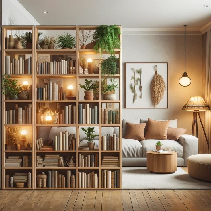 a living room filled with furniture and lots of books