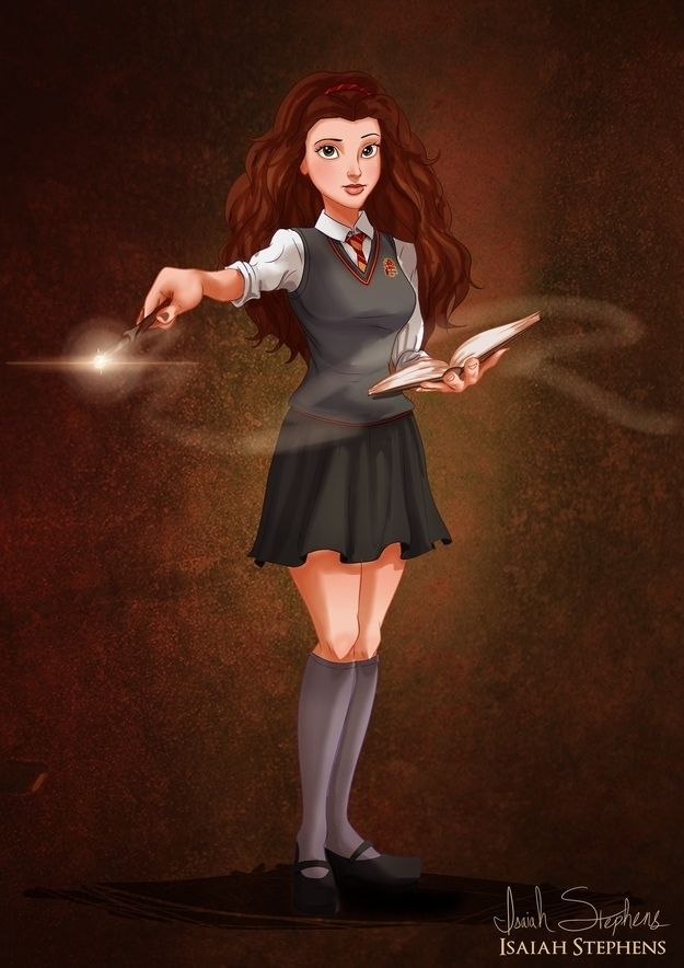 a girl with red hair is holding a book and pointing at something in her hand