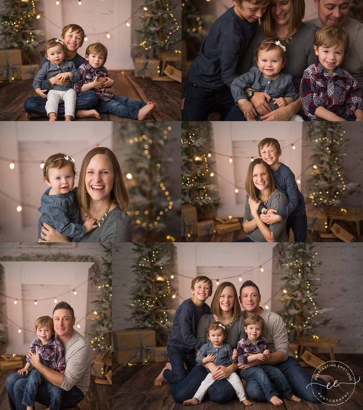 a collage of family photos with christmas lights in the background